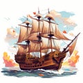 Pilgrim ship. Mayflower. Thanks giving day. Illustration. AI Generated