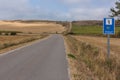 Pilgrim sign on the walking path in the Camino de Santiago The Way of Saint James, Castilla y Leon, Spain., Spain.