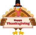 Pilgrim Turkey Bird Cartoon Mascot Character Holding A Sign Royalty Free Stock Photo