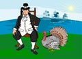 Pilgrim with turkey and ships