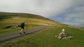 Pilgrim walking in the Pyrenees mountains