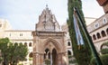 Pilgrim walking stick at Mudejar cloister of Guadalupe Monastery