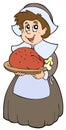 Pilgrim woman with roast turkey Royalty Free Stock Photo
