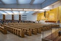 August 11, 2019. Fatima, Portugal. The pilgrimage center. The interior of a large modern church.
