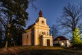 Pilgrimage church of John of Nepomuk in a small Czech village called Svaty Jan, central Bohemia. Evening view of historic catholic