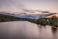 Pilgrimage church Mariaort and the river Naab near Regensburg during a dramatic sunset and clouds after a thunderstorm storm, Germ Royalty Free Stock Photo