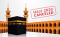 Pilgrimage hajj 2020 canceled to avoid spread of covid-19 outbreak. lockdown city of mecca. Kaaba holy islamic building