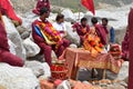 Pilgrims with Adi Shankaracharya idol in Kedarnath India. Royalty Free Stock Photo