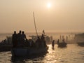 Pilgrims Approaching the East Bank of the Ganges in Varanasi, In