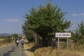 Pilgrims arriving in El Ganso village, along the Camino de Santiago, Leon, Spain.