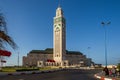 Pilgrims arriving in the morning at The Hassan II Mosque of Casablanca, Morocco in a beautiful and sunny day