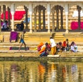 Pilgrims at a Bathing Ghat at Pushkar's Holy Lake