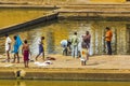 Pilgrims at a Bathing Ghat at Pushkar's Holy Lake