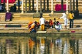 Pilgrims at a Bathing Ghat at Pushkar's Holy Lake