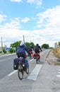 Pilgrims on bicycle in the Camino de Santiago, Via de la Plata, Spain
