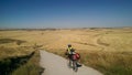 Pilgrims biking on the way of Saint James, camino de santiago, Spain.