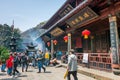 Pilgrims burning joss sticks in Puji Temples in the Putuoshan, Zhoushan Islands, Zhejiang, considered the bodhimanda of the Royalty Free Stock Photo