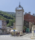 Pilgrims drinking water from the public fountain during the pilgrimage in the Camino de Santiago, Spain. Royalty Free Stock Photo