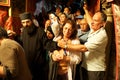 Pilgrims from Egyptian christian copt In the Church of the Nativity, Bethlehem. Royalty Free Stock Photo