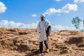 Pilgrims going to the Church for pray in African town