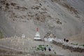 Pilgrims going to stupas and stone swastika cross