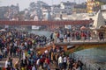Pilgrims Holy dip in river Ganges, The Home of Pilgrims in India, Kumbh Nagri Haridwar Uttarakhand India