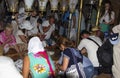 Pilgrims kneeling in the Church of the Holy Sepulchre