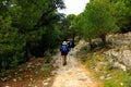 Pilgrims in the Mozarabic Camino de Santiago, Cerro Muriano, Province of Cordoba, Andalusia, Spain