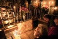 Pilgrims praying in the Tomb of Jesus, Jerusalem, Israel Royalty Free Stock Photo