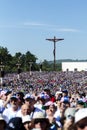 Pilgrims at the Sanctuary of Fatima during the celebrations of the apparition of the Virgin Mary in Fatima, Portugal.