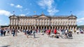 Pilgrims and tourists in the Plaza del Obradoiro. The Plaza del Obradoiro is the largest of its kind in the whole of Galicia