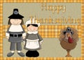 Pilgrims and Turkey Happy Thanksgiving Background