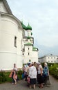 Pilgrims in Vvedensky Tolga convent.Vvedensky Tolga convent. Orthodox women`s monastery in Yaroslavl on the Volga left Bank Royalty Free Stock Photo