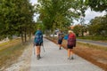 Pilgrims walk along the Camino De Santiago