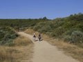 Pilgrims walking in the Camino de Santiago The Way of Saint James, during the summer. Spain.