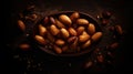 Pili nuts group background. Food backdrop. Generative AI
