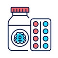 Pill bottle and blister line color icon. Pharmaceutical product. Dementia treatment. Sign for web page, mobile app, button, logo.