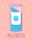 Pill bottle flat line icon on pink background. Pills jar for tablets. Medical container. Vector illustration Royalty Free Stock Photo