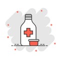 Pill bottle icon in comic style. Drugs cartoon vector illustration on white isolated background. Pharmacy splash effect business