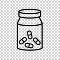 Pill bottle icon in flat style. Drugs vector illustration on white isolated background. Pharmacy business concept