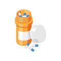 Pill bottle icon in flat style. Medical capsules vector illustration on white isolated background. Pharmacy sign business concept Royalty Free Stock Photo