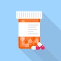 Pill bottle icon in flat style. Medical capsules vector illustration on white isolated background. Pharmacy sign business concept Royalty Free Stock Photo