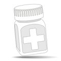 Pill bottle. Medical capsules container. Isometric vector illustration