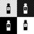 Pill bottle with Rx sign and pills icon isolated on black, white and transparent background. Pharmacy design. Rx as a Royalty Free Stock Photo