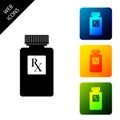 Pill bottle with Rx sign and pills icon isolated. Pharmacy design. Rx as a prescription symbol on drug medicine bottle Royalty Free Stock Photo