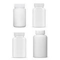 Pill bottle white blank. Plastic vitamin container, vector Royalty Free Stock Photo