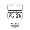 Pill box editable stroke outline icon isolated on white background vector illustration. Pixel perfect. 64 x 64 Royalty Free Stock Photo