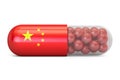 Pill capsule with China flag. Chinese health care concept, 3D