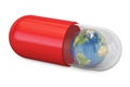 Pill Capsule with Earth Globe. World medicine concept, 3D render