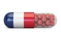 Pill capsule with France flag. French health care concept, 3D